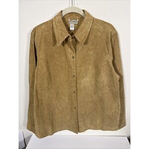 Coldwater Creek Leather Button Up Shirt L/S L/XL See Pics F2